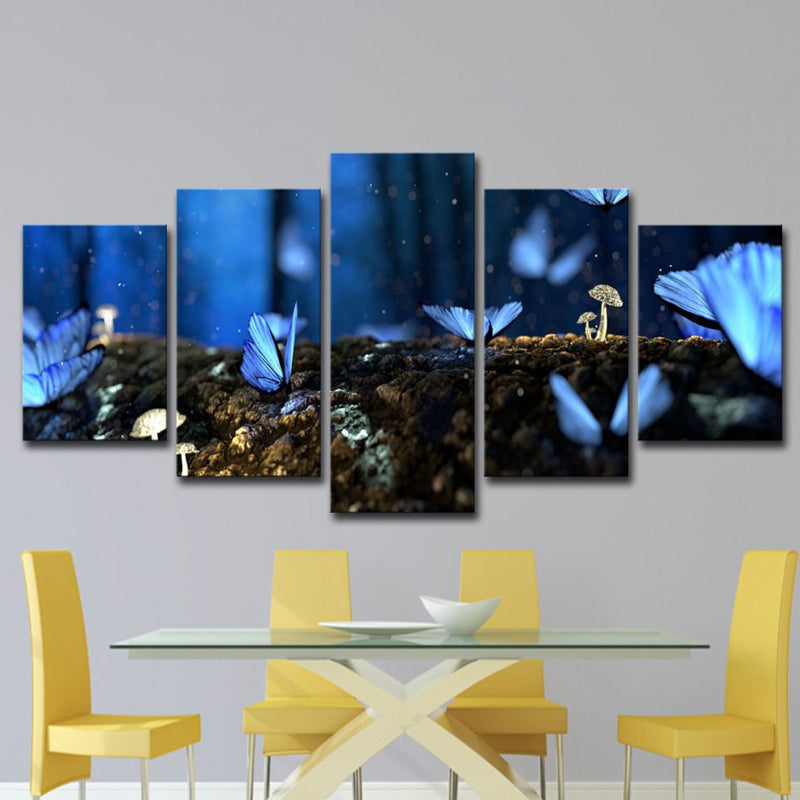 Blue Modern Canvas Art Butterflies on the Rotten Trunk Wall Decor for Living Room