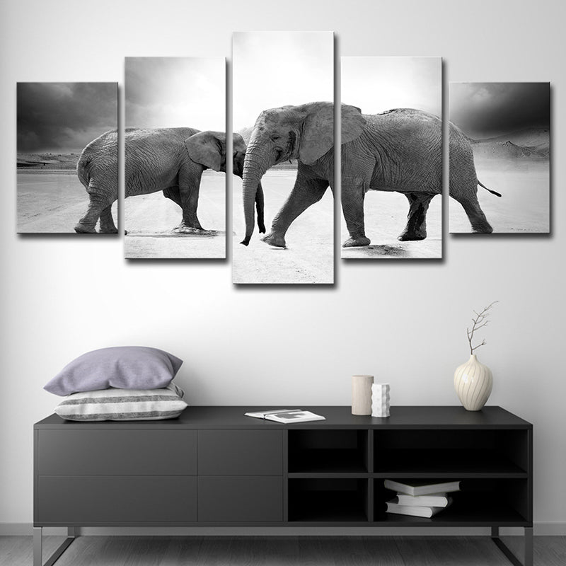 Grey Elephants Canvas Print Multi-Piece Modern Style Sitting Room Wall Art Decor