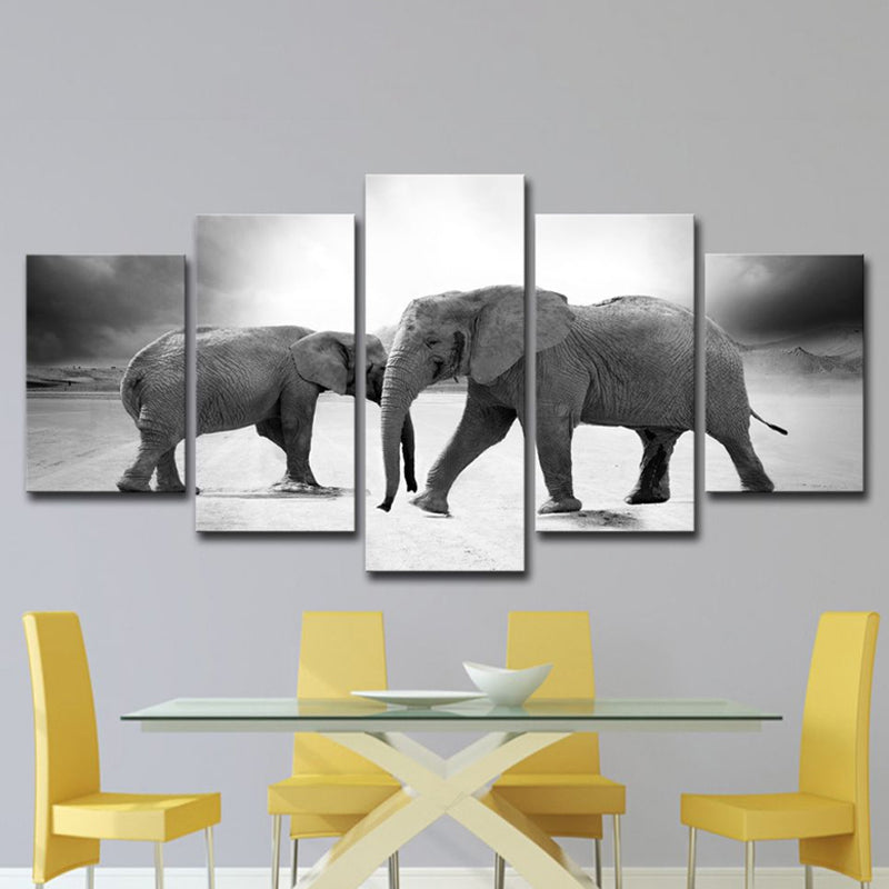 Grey Elephants Canvas Print Multi-Piece Modern Style Sitting Room Wall Art Decor