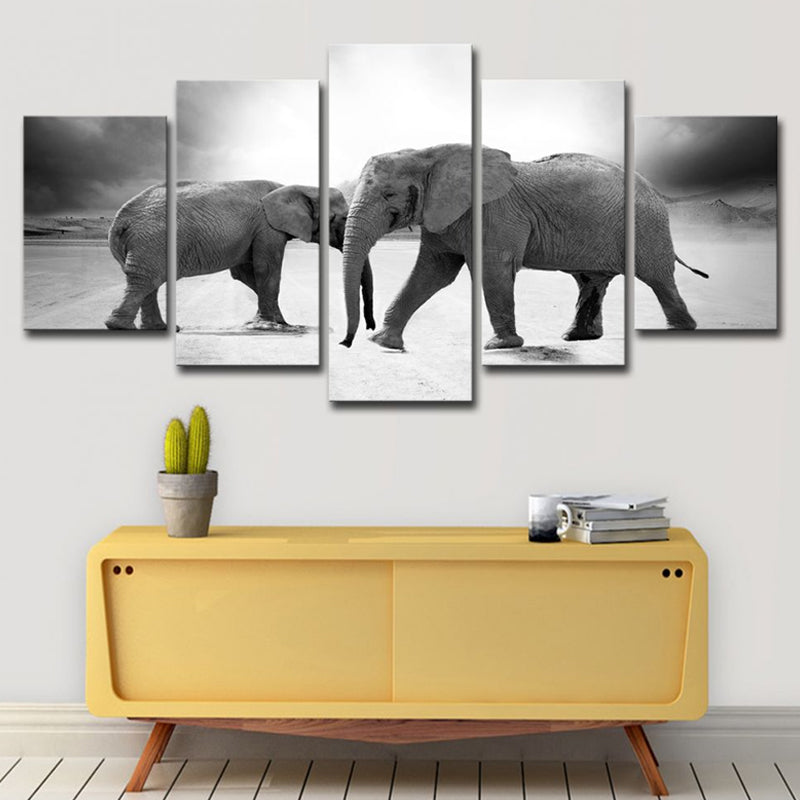 Grey Elephants Canvas Print Multi-Piece Modern Style Sitting Room Wall Art Decor