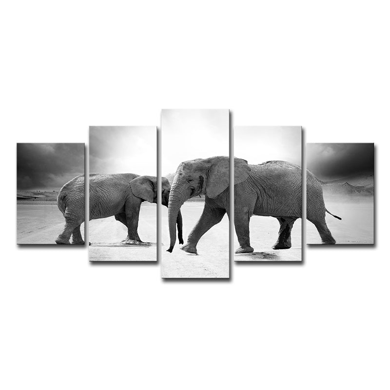 Grey Elephants Canvas Print Multi-Piece Modern Style Sitting Room Wall Art Decor