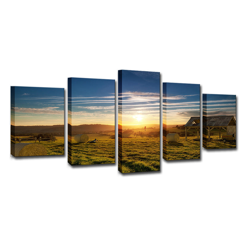 Brown Grassland Sunset View Art Print Multi-Piece Modernist Living Room Wall Decor