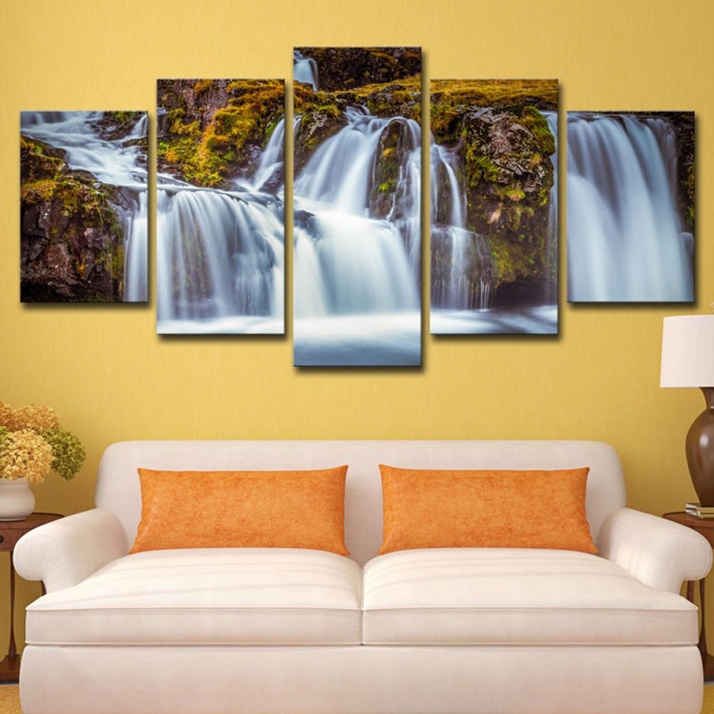 Contemporary Waterfalls Wall Art Decor Brown Multi-Piece Canvas Print for Bedroom