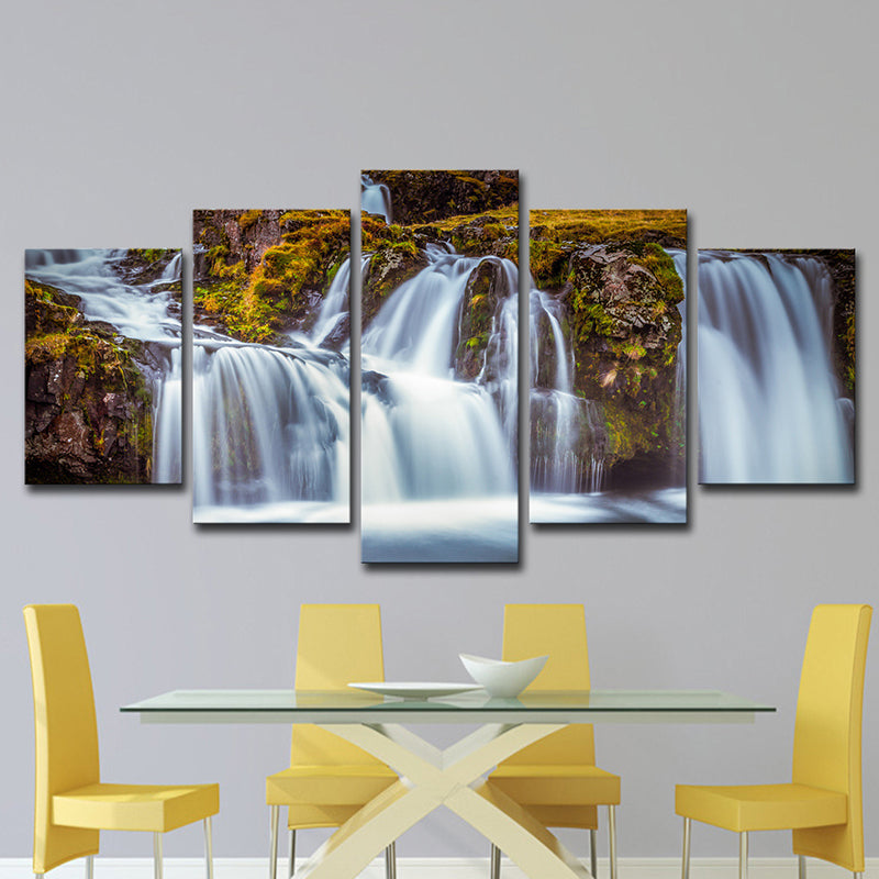 Contemporary Waterfalls Wall Art Decor Brown Multi-Piece Canvas Print for Bedroom