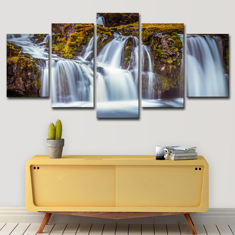 Contemporary Waterfalls Wall Art Decor Brown Multi-Piece Canvas Print for Bedroom