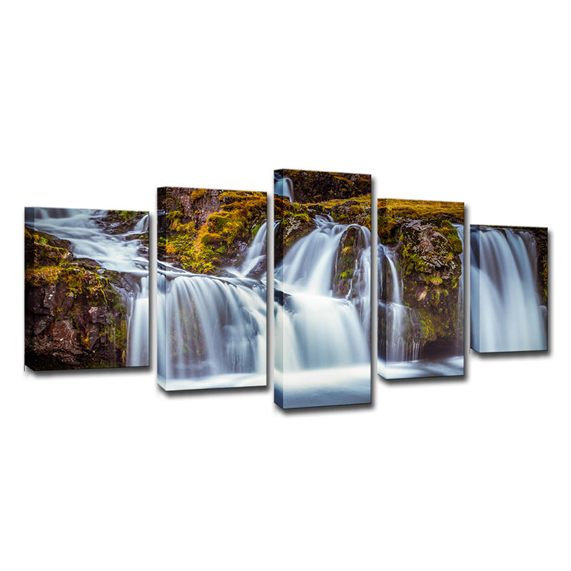 Contemporary Waterfalls Wall Art Decor Brown Multi-Piece Canvas Print for Bedroom