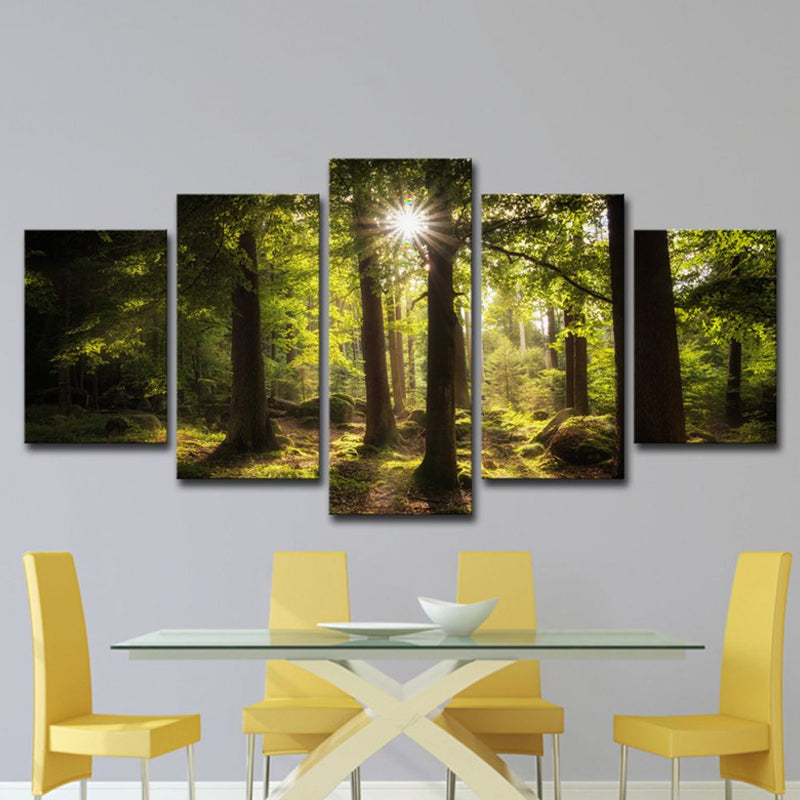 Sun Shines Through Forest Canvas Contemporary Multi-Piece Wall Art Print in Green