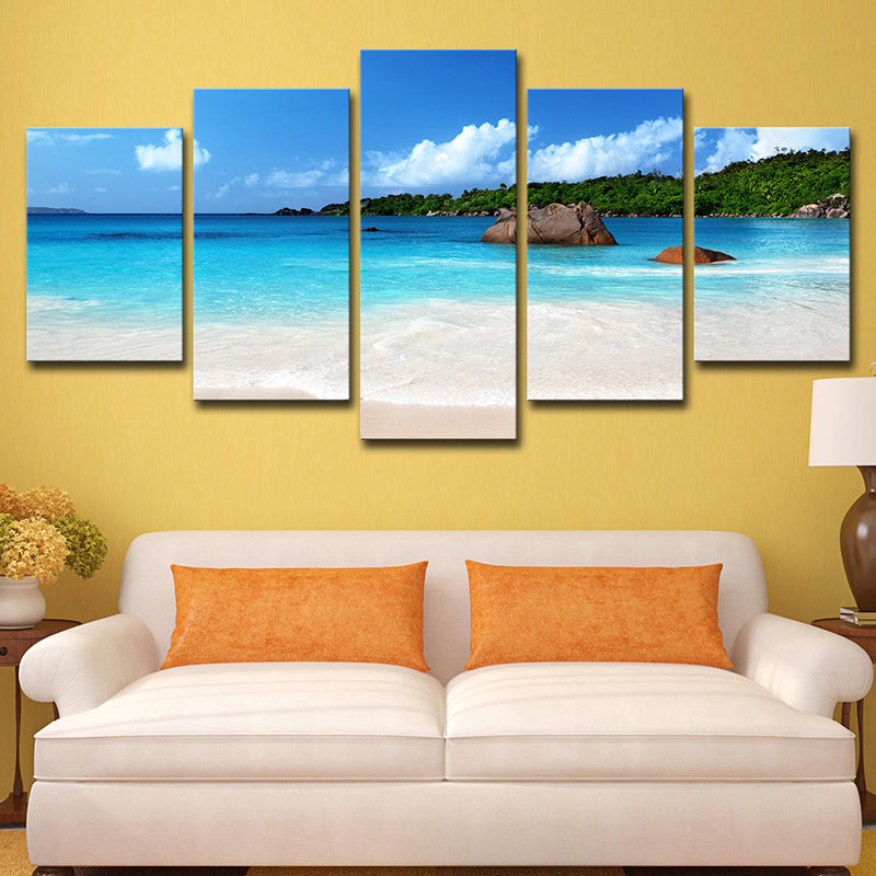 Tropix Beach Scenery Wall Art Decor Sky Blue Multi-Piece Canvas Print for Bedroom