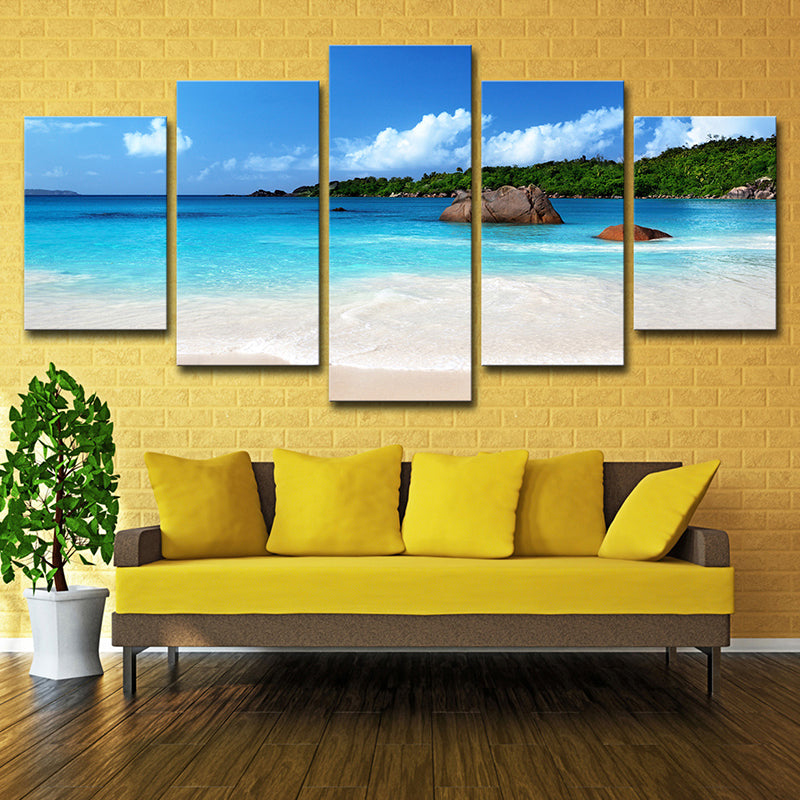 Tropix Beach Scenery Wall Art Decor Sky Blue Multi-Piece Canvas Print for Bedroom