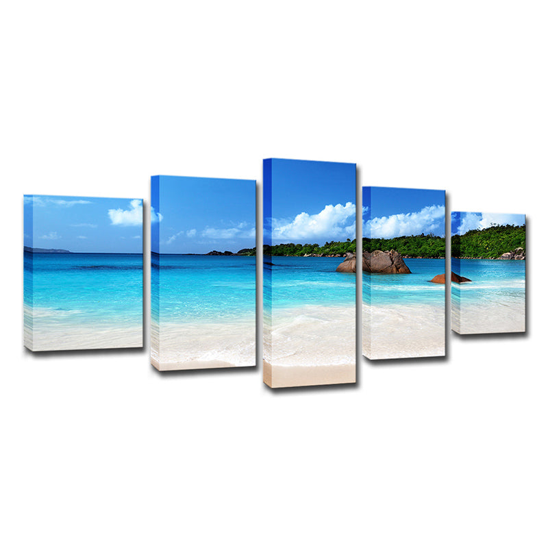 Tropix Beach Scenery Wall Art Decor Sky Blue Multi-Piece Canvas Print for Bedroom