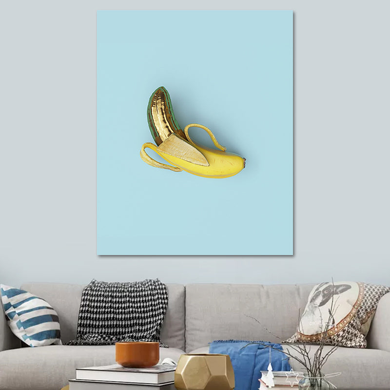 Ripped Banana Wall Decor Minimalism Canvas Wall Art Print in Yellow on Blue for Room