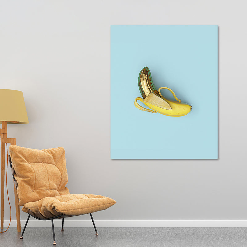 Ripped Banana Wall Decor Minimalism Canvas Wall Art Print in Yellow on Blue for Room