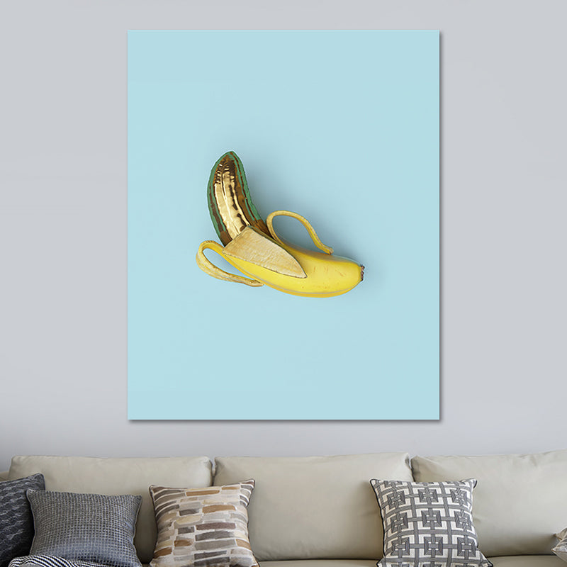 Ripped Banana Wall Decor Minimalism Canvas Wall Art Print in Yellow on Blue for Room