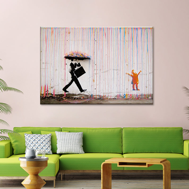 Rainbow Rain Canvas Wall Art Textured Creative Modern Sitting Room Wall Decoration