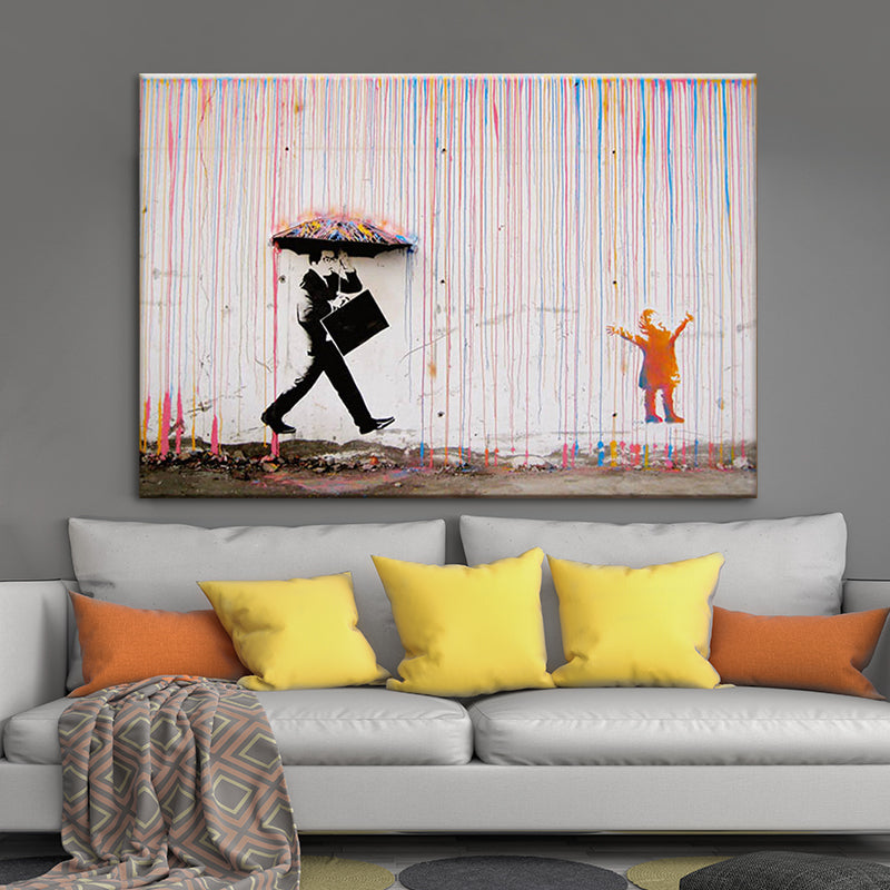 Rainbow Rain Canvas Wall Art Textured Creative Modern Sitting Room Wall Decoration