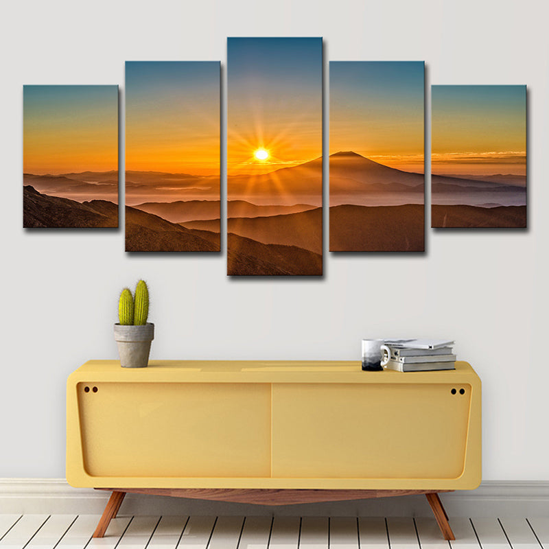 Sunset Mountain Landscape Canvas Art Multi-Piece Modern Living Room Wall Decor in Yellow