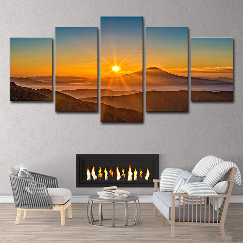 Sunset Mountain Landscape Canvas Art Multi-Piece Modern Living Room Wall Decor in Yellow