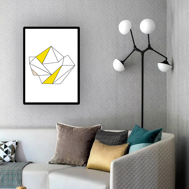 Minimal Geometric Origami Canvas Art Yellow and White Textured Wall Decor for Corridor