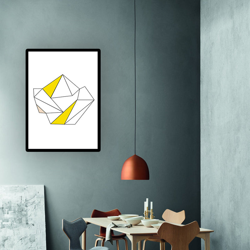 Minimal Geometric Origami Canvas Art Yellow and White Textured Wall Decor for Corridor