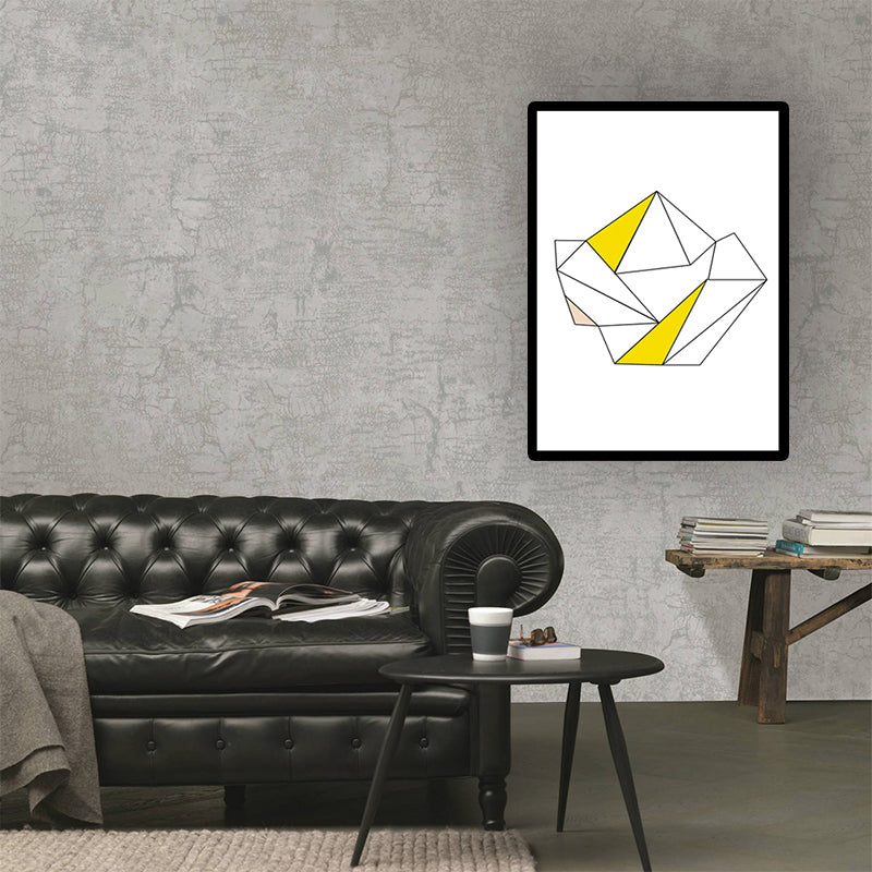 Minimal Geometric Origami Canvas Art Yellow and White Textured Wall Decor for Corridor