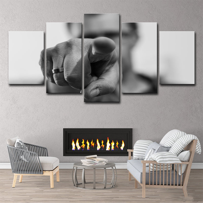 Grey Contemporary Wall Art Hand Pointing A Figure Canvas Print for Living Room