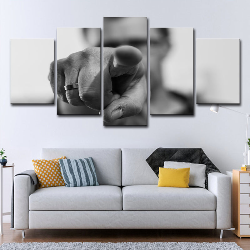 Grey Contemporary Wall Art Hand Pointing A Figure Canvas Print for Living Room