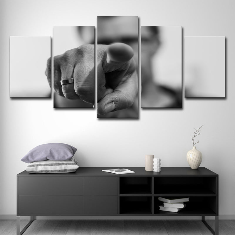 Grey Contemporary Wall Art Hand Pointing A Figure Canvas Print for Living Room