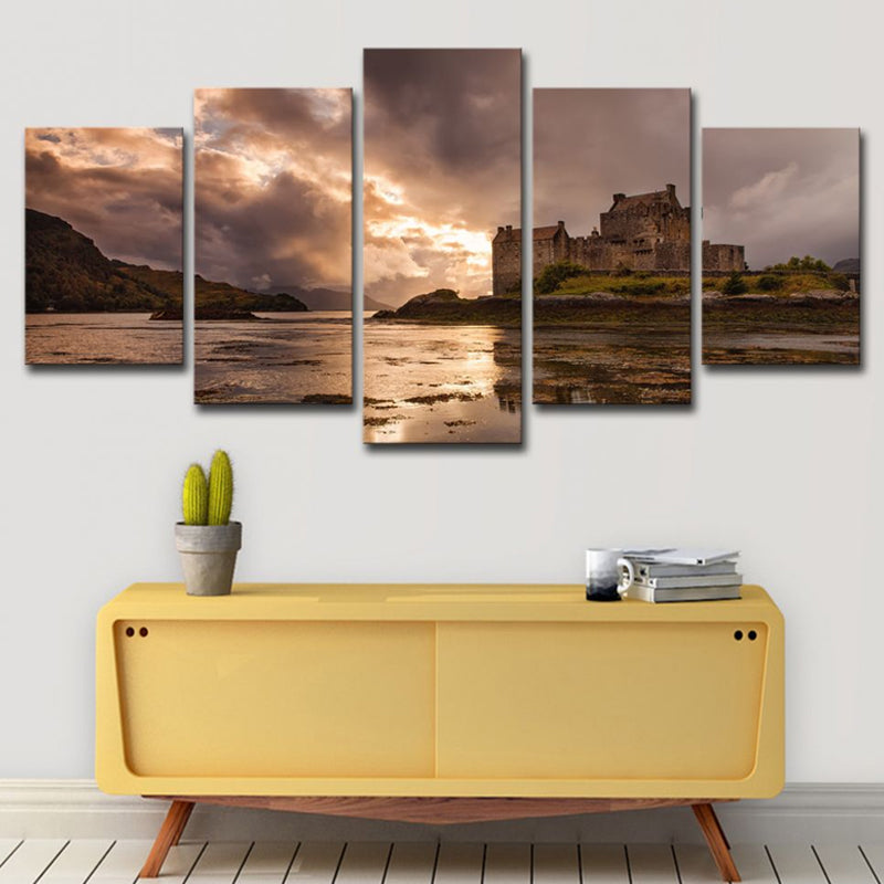 Grey Sunset Landscape Canvas Art Eilean Donan Castle Modern Multi-Piece Wall Decor