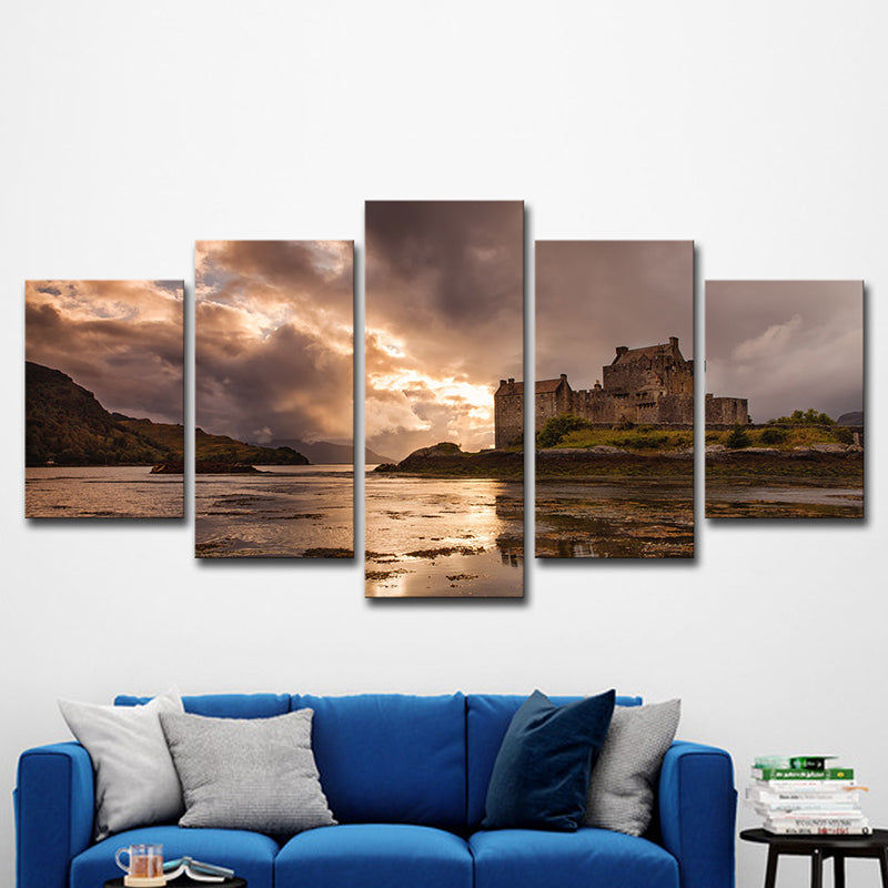 Grey Sunset Landscape Canvas Art Eilean Donan Castle Modern Multi-Piece Wall Decor