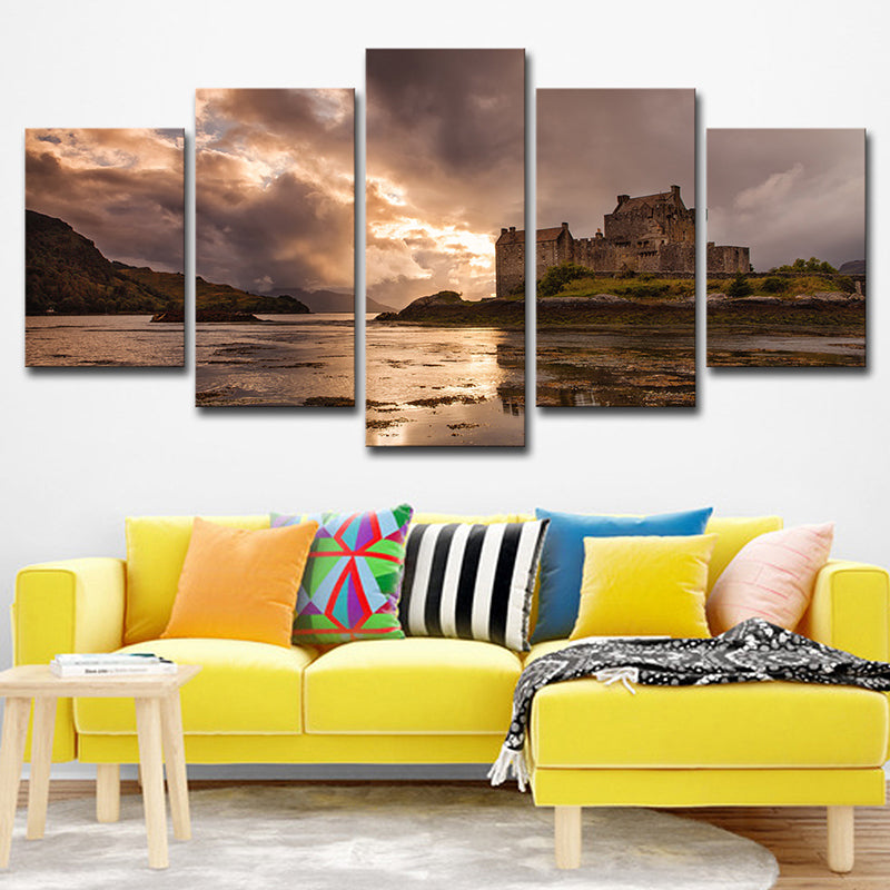 Grey Sunset Landscape Canvas Art Eilean Donan Castle Modern Multi-Piece Wall Decor