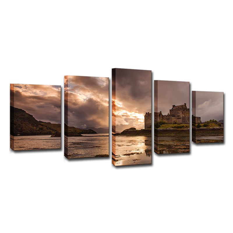 Grey Sunset Landscape Canvas Art Eilean Donan Castle Modern Multi-Piece Wall Decor