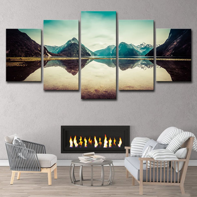 Multi-Piece Milford Sound Scenery Art Print Contemporary Canvas Wall Decor in Light Blue