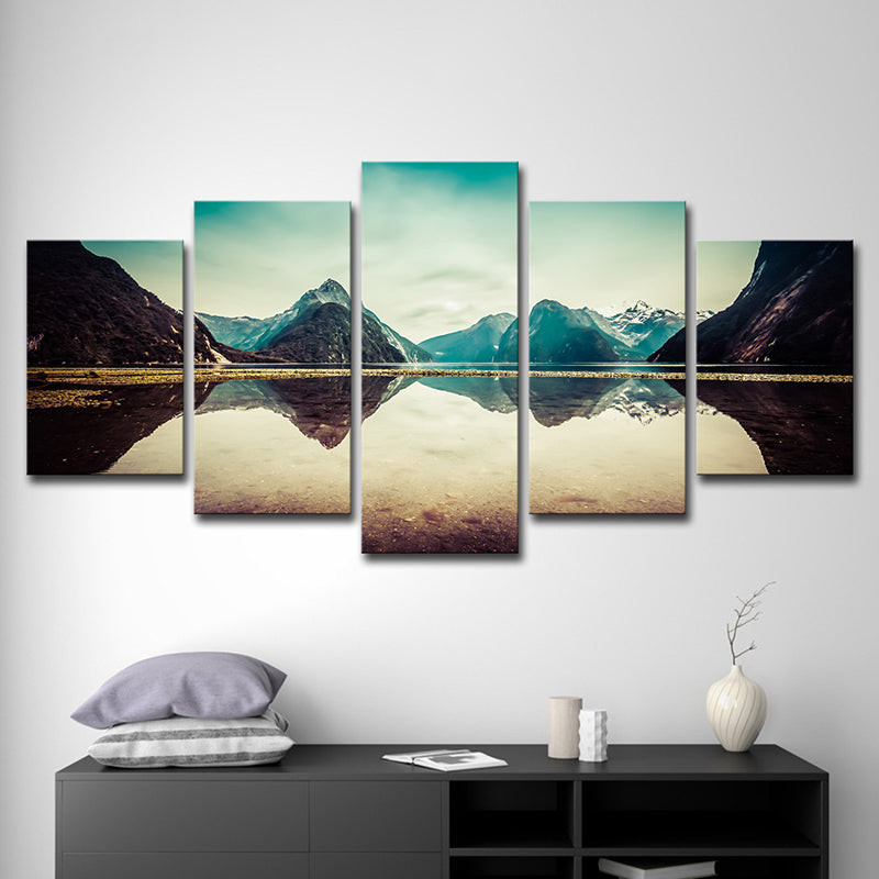 Multi-Piece Milford Sound Scenery Art Print Contemporary Canvas Wall Decor in Light Blue