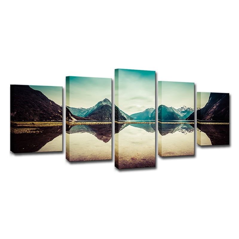 Multi-Piece Milford Sound Scenery Art Print Contemporary Canvas Wall Decor in Light Blue