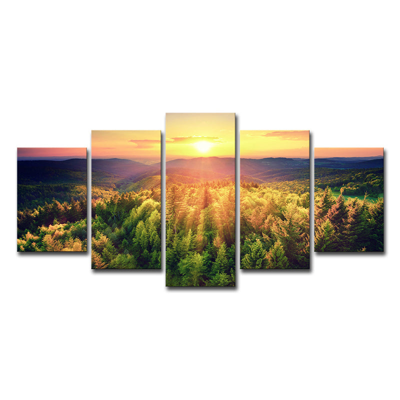 Dusk Sunshine over Forest Canvas Multi-Piece Contemporary Living Room Wall Art Print