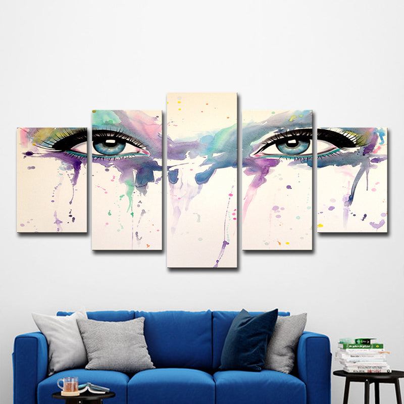 Woman Eyes Watercolor Canvas Print Modern Multi-Piece Girls Bedroom Wall Art in White