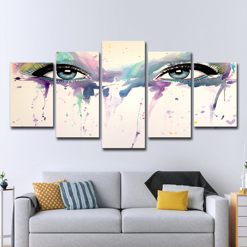 Woman Eyes Watercolor Canvas Print Modern Multi-Piece Girls Bedroom Wall Art in White