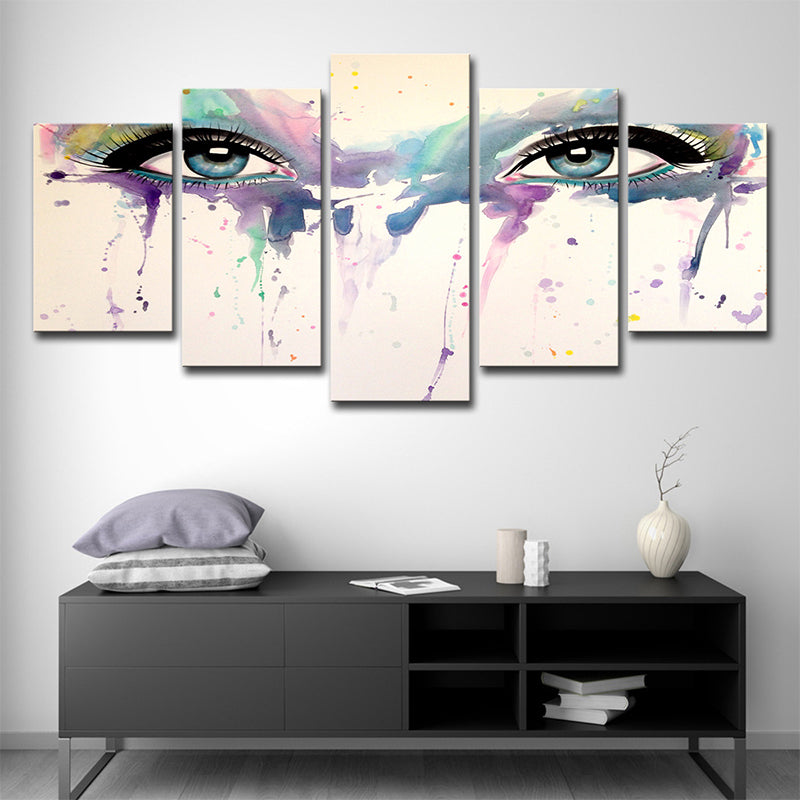 Woman Eyes Watercolor Canvas Print Modern Multi-Piece Girls Bedroom Wall Art in White