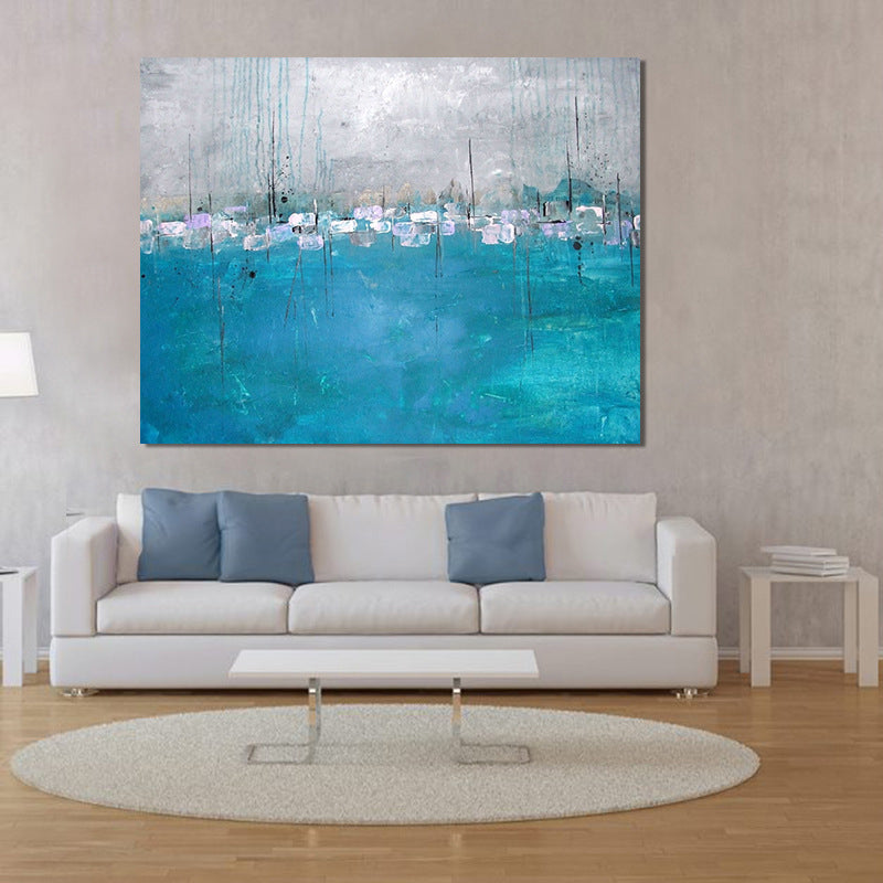 Blue-Grey Minimalism Painting Abstract Canvas Wall Art for Living Room, Textured Surface