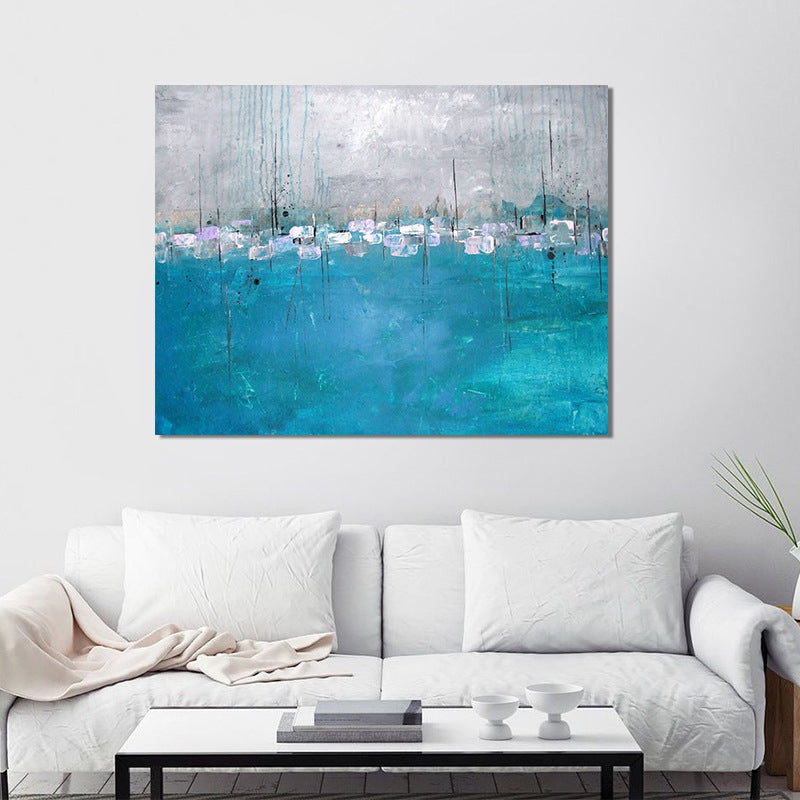 Blue-Grey Minimalism Painting Abstract Canvas Wall Art for Living Room, Textured Surface