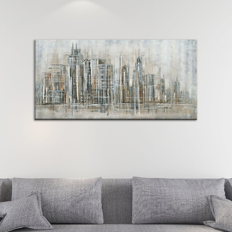 Brown City View Wall Art Decor Textured Contemporary Living Room Canvas Painting