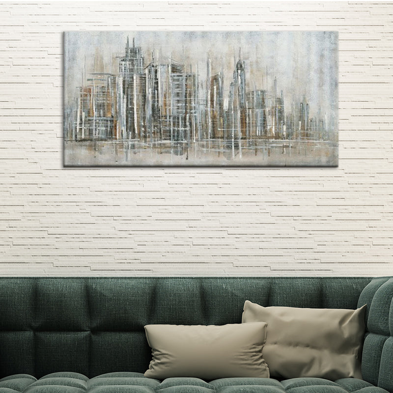 Brown City View Wall Art Decor Textured Contemporary Living Room Canvas Painting