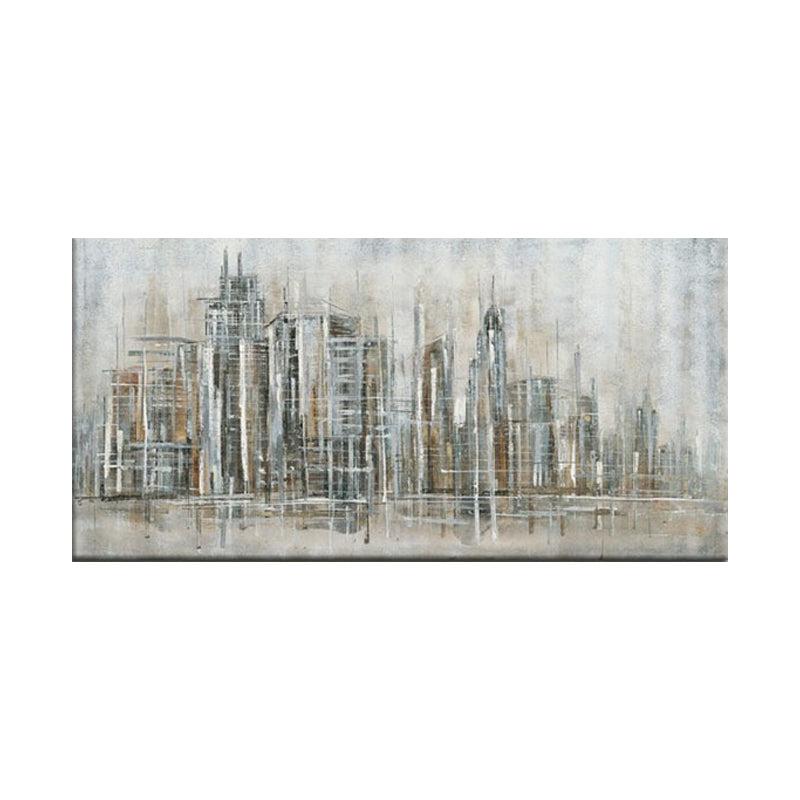 Brown City View Wall Art Decor Textured Contemporary Living Room Canvas Painting