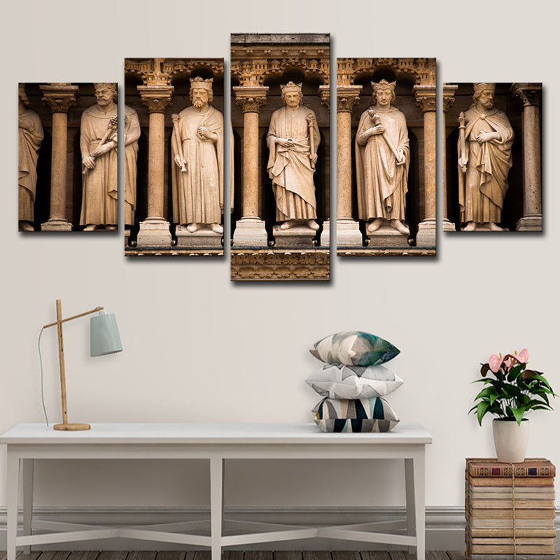 Brown Global Inspired Wall Art Saint Sculptures of Notre Dame Canvas Print for Home