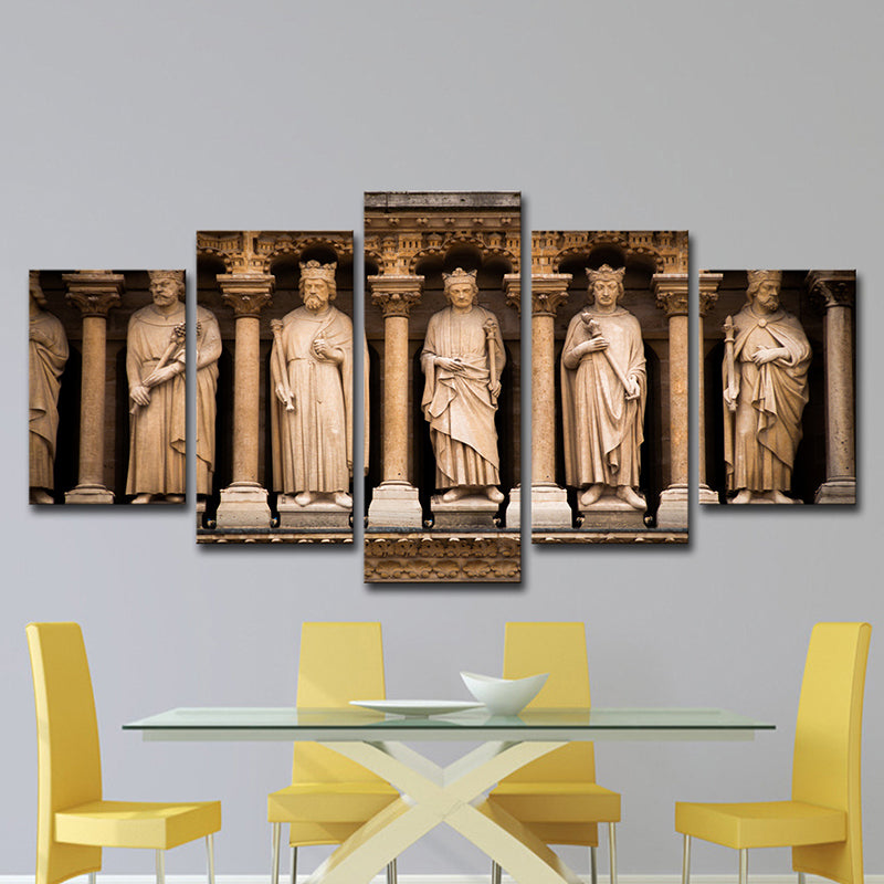 Brown Global Inspired Wall Art Saint Sculptures of Notre Dame Canvas Print for Home