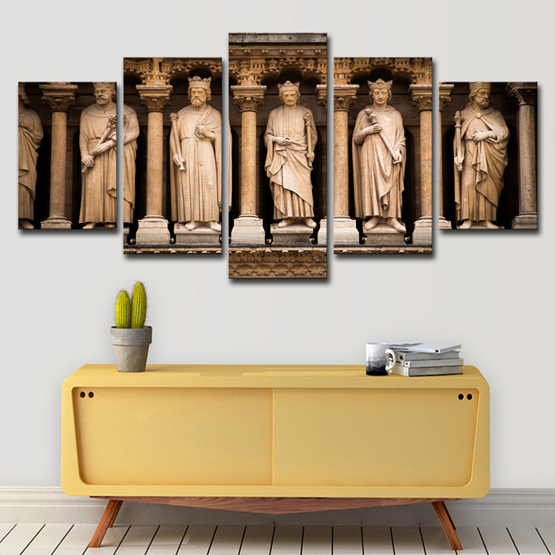 Brown Global Inspired Wall Art Saint Sculptures of Notre Dame Canvas Print for Home