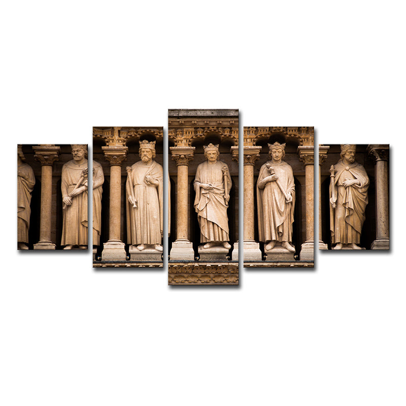 Brown Global Inspired Wall Art Saint Sculptures of Notre Dame Canvas Print for Home