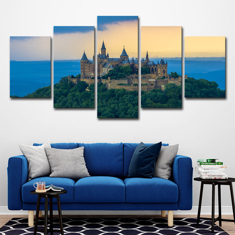 Blue Saint-Pierre Castle Sunset Art Print Historical Relic Modern Multi-Piece Wall Decor