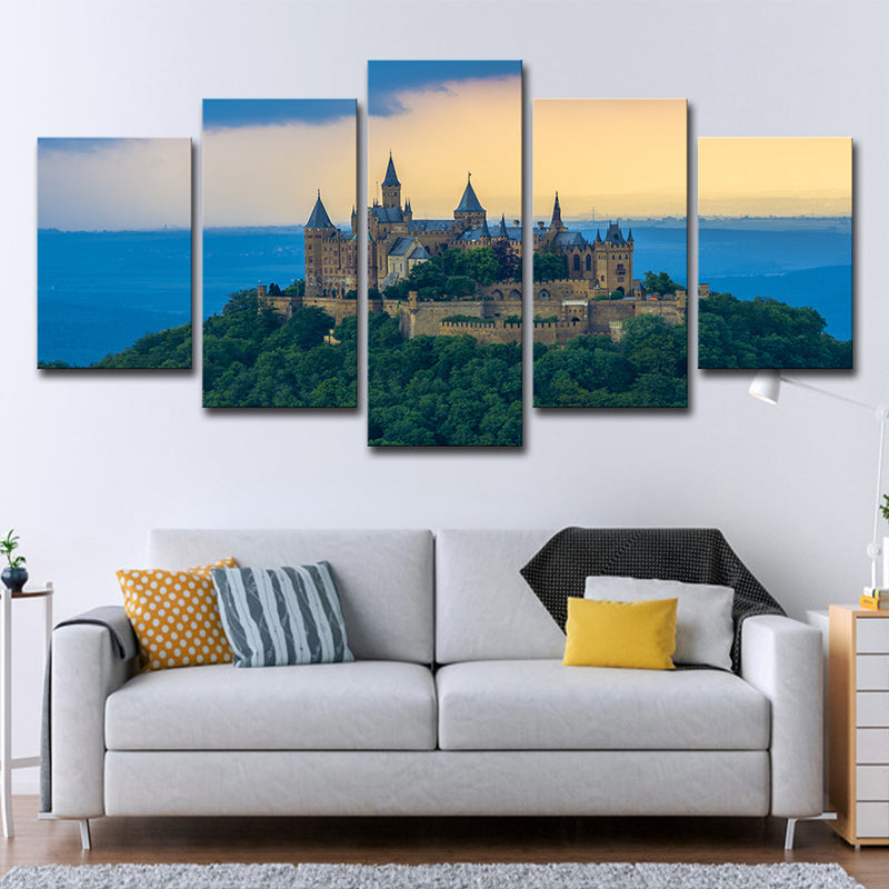 Blue Saint-Pierre Castle Sunset Art Print Historical Relic Modern Multi-Piece Wall Decor