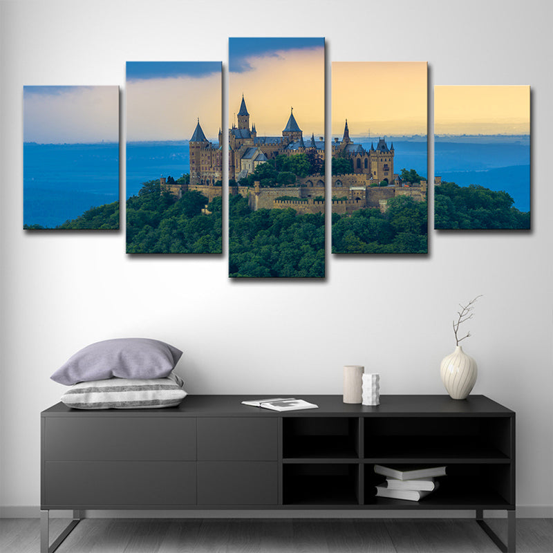 Blue Saint-Pierre Castle Sunset Art Print Historical Relic Modern Multi-Piece Wall Decor